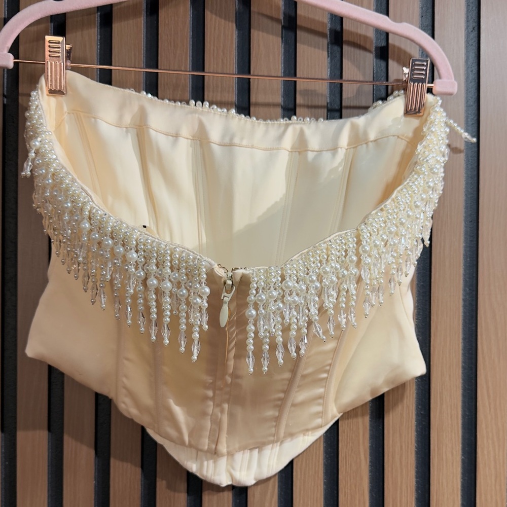 House of‎ CB Ivory Corset with Pearl Accents Sz M - Picture 5 of 10
